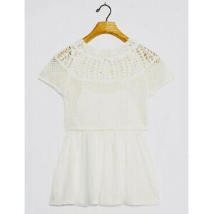 ANTHROPOLOGIE” WHITE MEADOW CROCHET BABYDOLL TOP